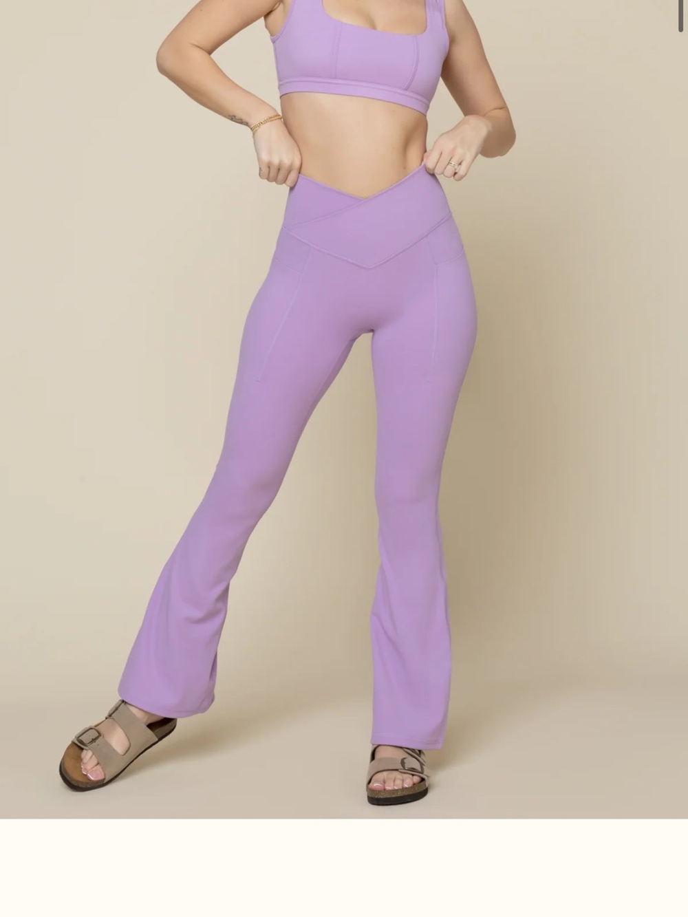 NWT! In bag! Popflex Active Digital Lavender CrissCross Flared Leggings !